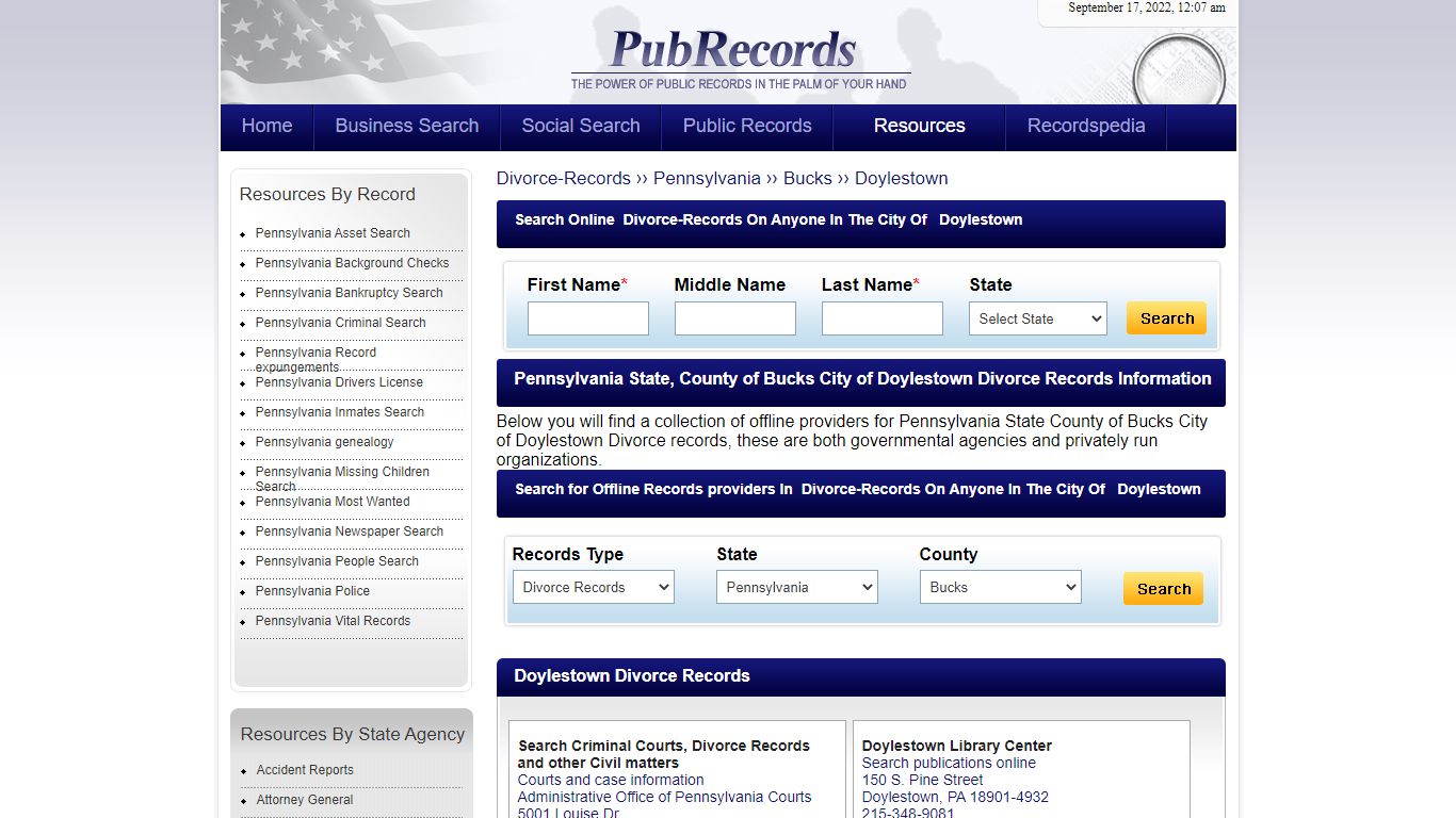 Doylestown, Bucks County, Pennsylvania Divorce Records