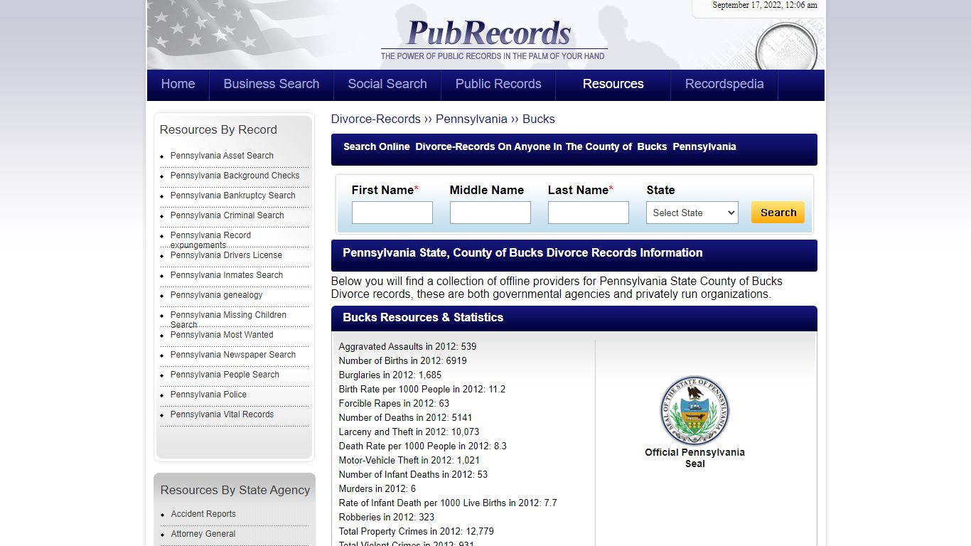 Bucks County, Pennsylvania Divorce Records